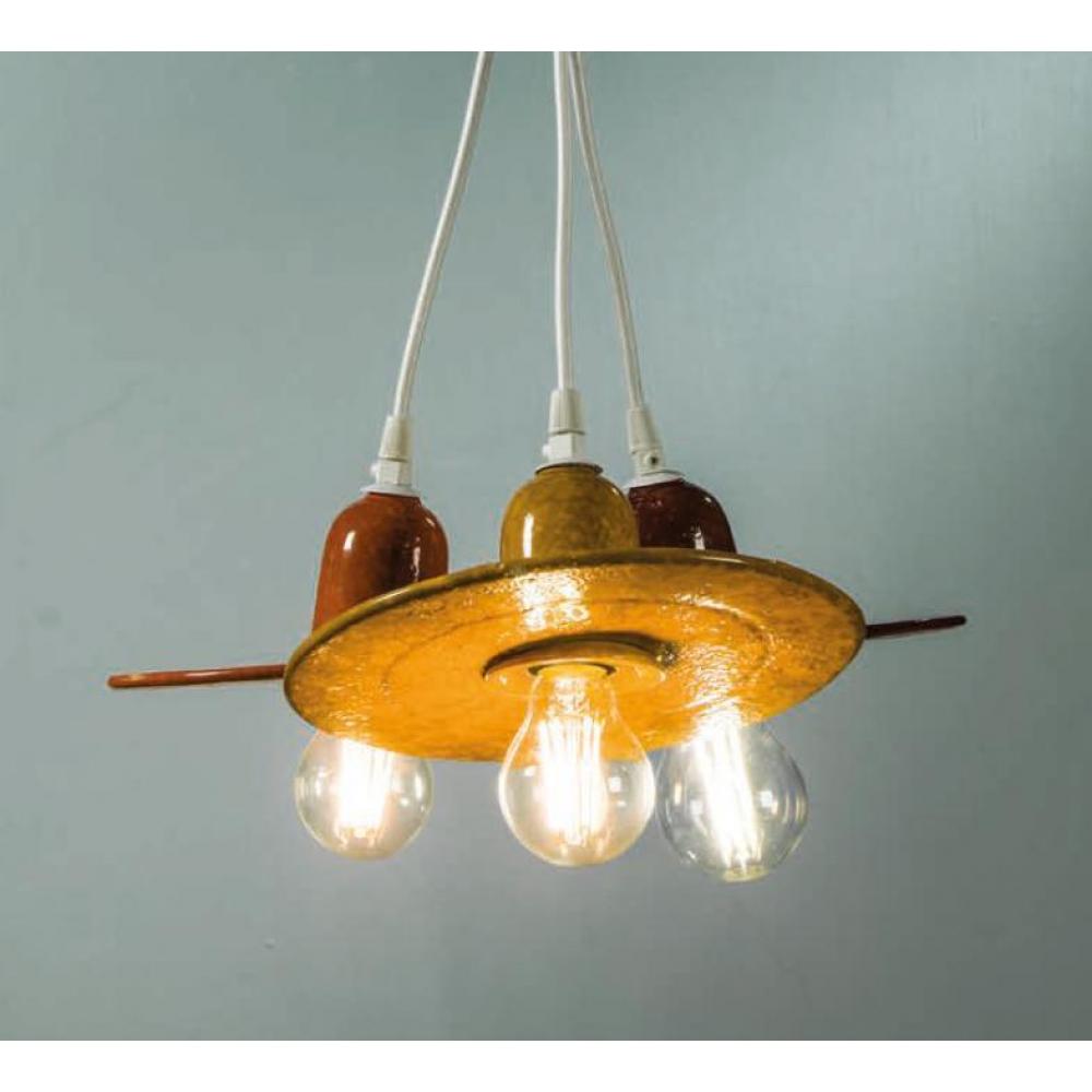 trojzaves rucne malovana keramicka stinia lampa rustikalna zlta keramika vidiecky dom restauracia chata jedalen osvetlenie lameridiana bytovy dizajn.jpg